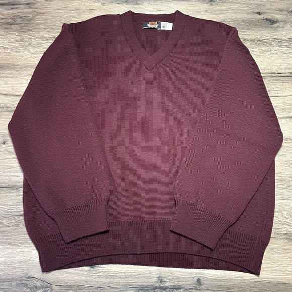 Vintage Brimwick Sweater 100% Wool Red USA‎ V Neck Mens Size 3XL - Picture 1 of 4